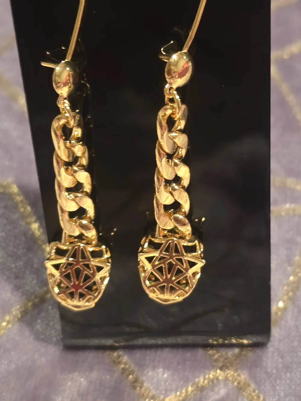 22kgp Dubai Gold Geometric Drop Chain Earrings - Women Jewelry